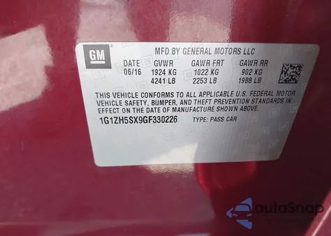 2016 Chevrolet Malibu Premier из США, поврежденный, VIN 1G1ZH5SX9GF330226